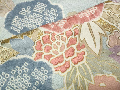 平和屋着物●訪問着　駒刺繍　絞り　草花文　金彩　正絹　逸品　CABM9269ut
