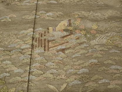 平和屋着物●中国三大刺繍　スワトウ刺繍　汕頭刺繍　総刺繍　訪問着　紬地　風景草花文　銀座おおぎ屋扱い　正絹　逸品　CABM9273ut