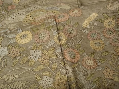 平和屋着物●中国三大刺繍　スワトウ刺繍　汕頭刺繍　総刺繍　訪問着　紬地　風景草花文　銀座おおぎ屋扱い　正絹　逸品　CABM9273ut