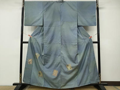 平和屋着物●色留訪問着　紬地　色紙草花文　金彩　正絹　逸品　CABM9275ut