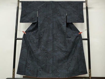 平和屋着物●結城紬　80亀甲　切嵌吉祥花文　正絹　逸品　CABM9281ut