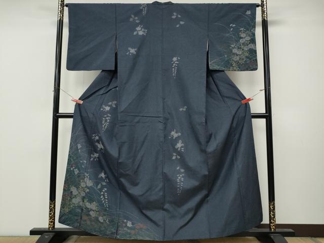 平和屋着物●訪問着　本場縞大島紬　草花文　ますいわ屋扱い　正絹　逸品　CABM9282ut