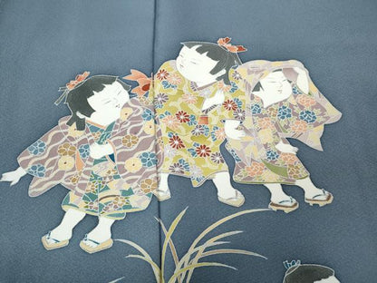 平和屋着物●訪問着　友禅　童子遊び　草花文　正絹　逸品　CABM9287ut