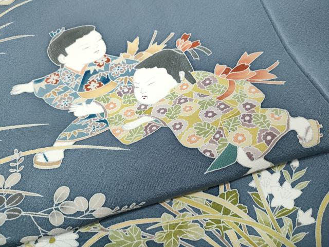 平和屋着物●訪問着　友禅　童子遊び　草花文　正絹　逸品　CABM9287ut