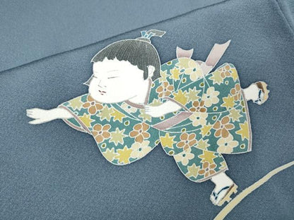 平和屋着物●訪問着　友禅　童子遊び　草花文　正絹　逸品　CABM9287ut