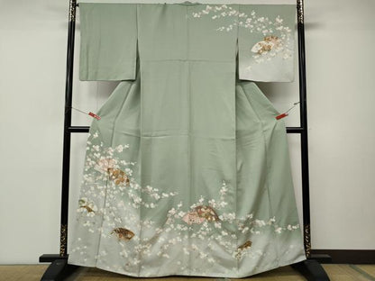 平和屋着物●訪問着　駒刺繍　地紙枝花文　暈し染め　金彩　正絹　逸品　CABM9290ut