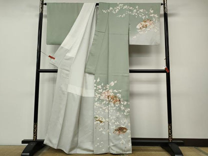 平和屋着物●訪問着　駒刺繍　地紙枝花文　暈し染め　金彩　正絹　逸品　CABM9290ut
