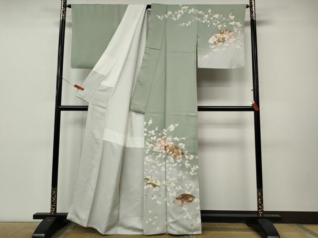 平和屋着物●訪問着　駒刺繍　地紙枝花文　暈し染め　金彩　正絹　逸品　CABM9290ut
