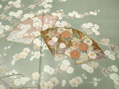 平和屋着物●訪問着　駒刺繍　地紙枝花文　暈し染め　金彩　正絹　逸品　CABM9290ut