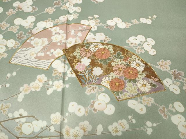 平和屋着物●訪問着　駒刺繍　地紙枝花文　暈し染め　金彩　正絹　逸品　CABM9290ut