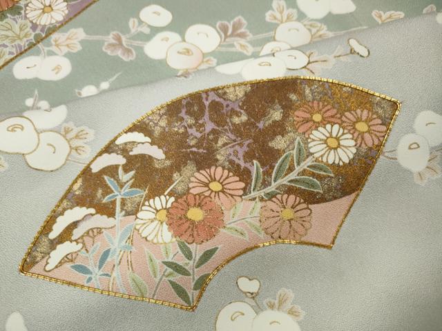 平和屋着物●訪問着　駒刺繍　地紙枝花文　暈し染め　金彩　正絹　逸品　CABM9290ut