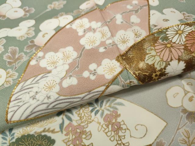 平和屋着物●訪問着　駒刺繍　地紙枝花文　暈し染め　金彩　正絹　逸品　CABM9290ut