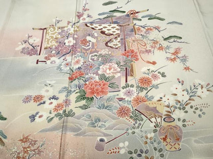 平和屋着物●訪問着　几帳陶器花文　暈し染め　金彩　正絹　逸品　未使用　CABM9301ut
