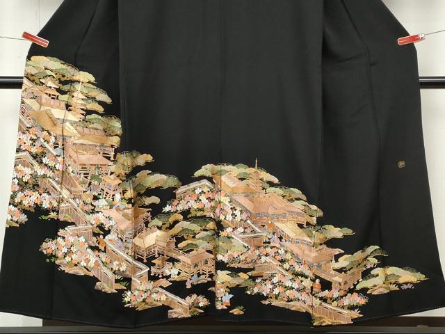 平和屋着物●豪華黒留袖　作家物　総刺繍　平安人物風景花文　金糸　正絹　逸品　CABM9307ut