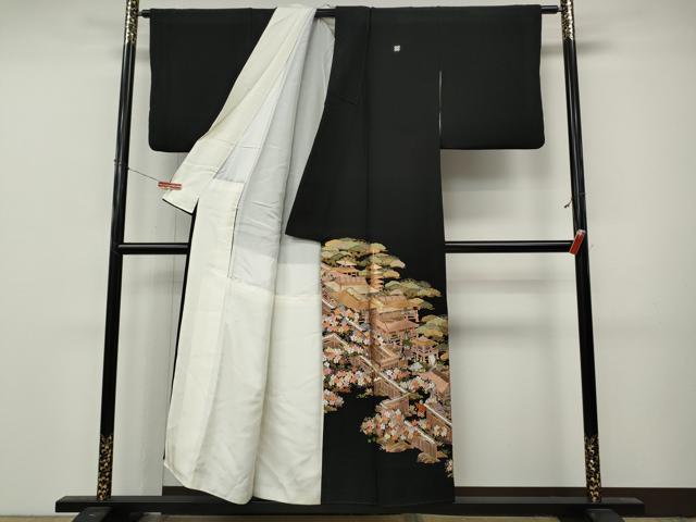平和屋着物●豪華黒留袖　作家物　総刺繍　平安人物風景花文　金糸　正絹　逸品　CABM9307ut