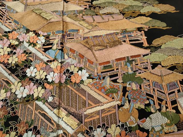 平和屋着物●豪華黒留袖　作家物　総刺繍　平安人物風景花文　金糸　正絹　逸品　CABM9307ut