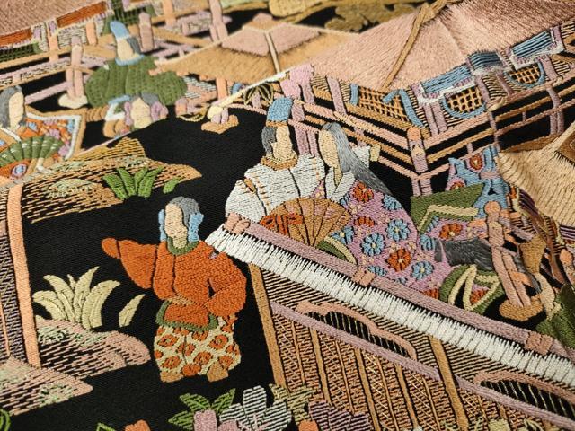 平和屋着物●豪華黒留袖　作家物　総刺繍　平安人物風景花文　金糸　正絹　逸品　CABM9307ut