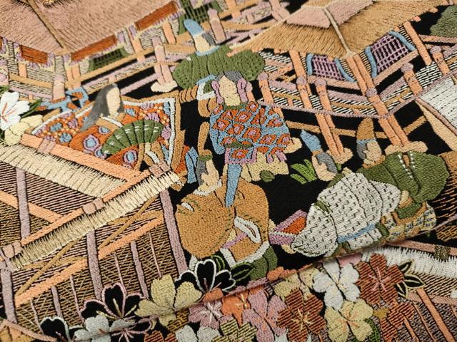 平和屋着物●豪華黒留袖　作家物　総刺繍　平安人物風景花文　金糸　正絹　逸品　CABM9307ut