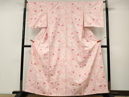 平和屋着物●上質な小紋　紬地　薔薇　ろうけつ染め　正絹　逸品　CABM9315ut