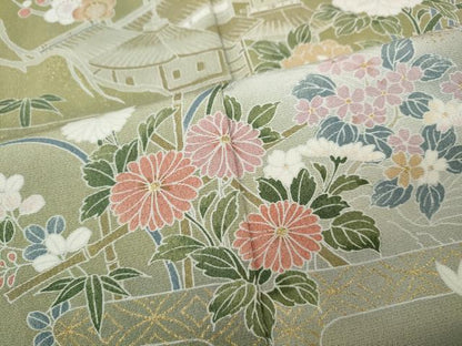 平和屋着物●訪問着　風景草花文　暈し染め　金彩　正絹　逸品　CABM9319ut