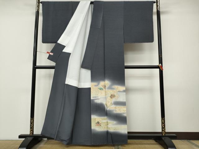 平和屋着物●友禅師・京の名工・伝統工芸士・樽本伊勢蔵　色留袖　百人一首　暈し染め　金彩　正絹　逸品　未使用　CABM9323ut
