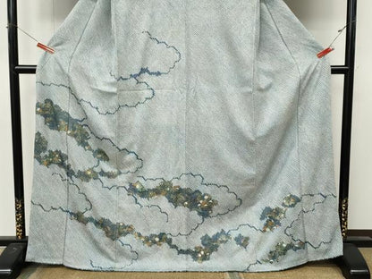 平和屋着物●訪問着　総絞り　雲重ね草花文　金彩　正絹　逸品　CABM9326ut