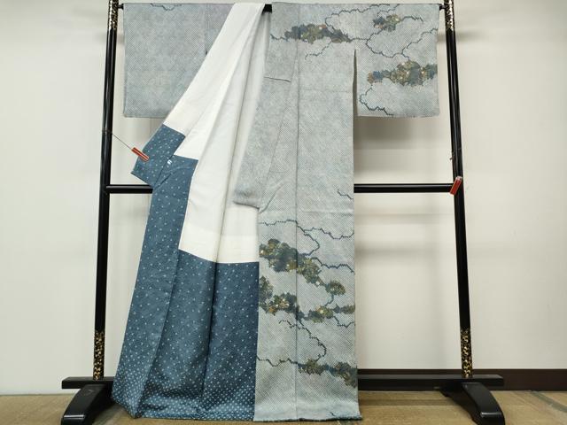 平和屋着物●訪問着　総絞り　雲重ね草花文　金彩　正絹　逸品　CABM9326ut