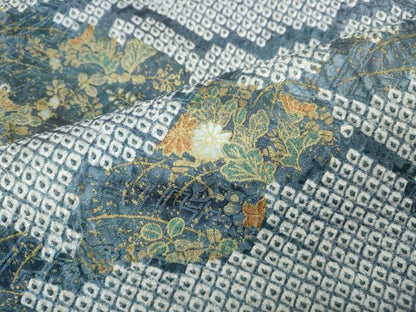 平和屋着物●訪問着　総絞り　雲重ね草花文　金彩　正絹　逸品　CABM9326ut