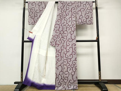 平和屋着物●上質な小紋　総絞り　唐草文　正絹　逸品　CABM9327ut