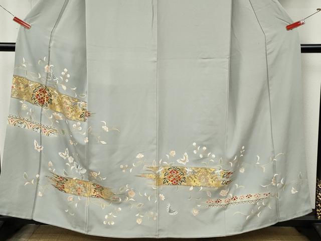 平和屋着物●豪華色留袖　駒刺繍　花鳥蝶文　金彩　正絹　逸品　CABM9337ut