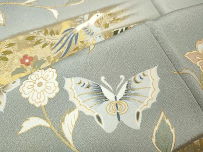 平和屋着物●豪華色留袖　駒刺繍　花鳥蝶文　金彩　正絹　逸品　CABM9337ut