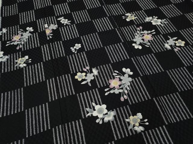 平和屋着物●上質な小紋　市松舞桜文　正絹　逸品　CABM9346ut