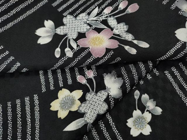 平和屋着物●上質な小紋　市松舞桜文　正絹　逸品　CABM9346ut