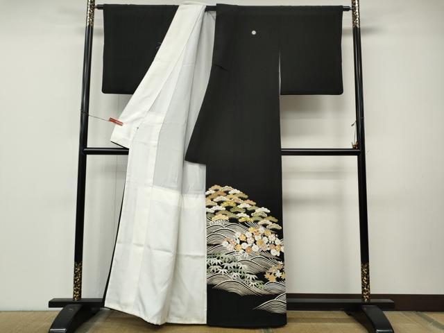 平和屋着物●創業460年・千總　黒留袖　駒刺繍　松竹梅　金彩　正絹　逸品　CABM9347ut