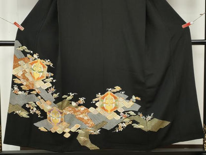 平和屋着物●創業460年・千總　黒留袖　刺繍　双鶴花文　金彩　高島屋扱い　正絹　逸品　CABM9358ut