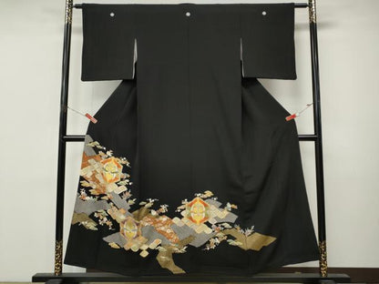 平和屋着物●創業460年・千總　黒留袖　刺繍　双鶴花文　金彩　高島屋扱い　正絹　逸品　CABM9358ut