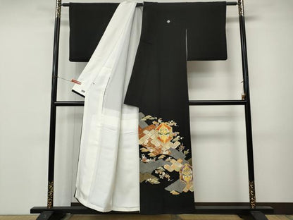 平和屋着物●創業460年・千總　黒留袖　刺繍　双鶴花文　金彩　高島屋扱い　正絹　逸品　CABM9358ut