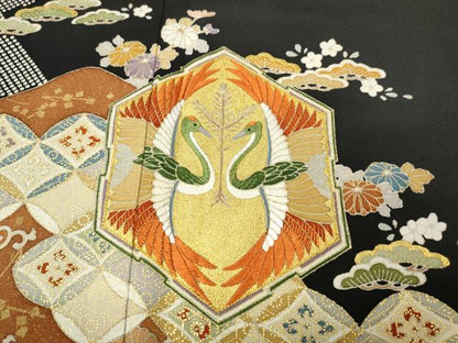 平和屋着物●創業460年・千總　黒留袖　刺繍　双鶴花文　金彩　高島屋扱い　正絹　逸品　CABM9358ut