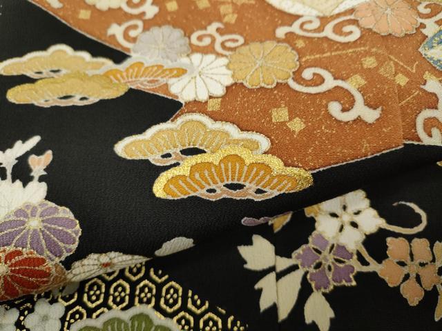 平和屋着物●創業460年・千總　黒留袖　刺繍　双鶴花文　金彩　高島屋扱い　正絹　逸品　CABM9358ut