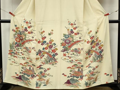 平和屋着物●訪問着　駒刺繍　型染め　風景渡橋花文　正絹　逸品　CABM9360ut