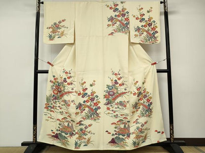 平和屋着物●訪問着　駒刺繍　型染め　風景渡橋花文　正絹　逸品　CABM9360ut