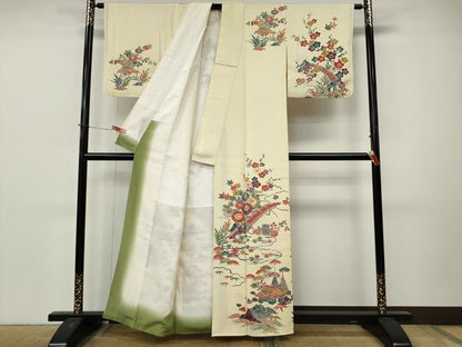 平和屋着物●訪問着　駒刺繍　型染め　風景渡橋花文　正絹　逸品　CABM9360ut