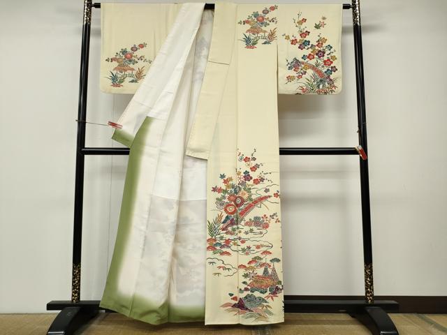 平和屋着物●訪問着　駒刺繍　型染め　風景渡橋花文　正絹　逸品　CABM9360ut
