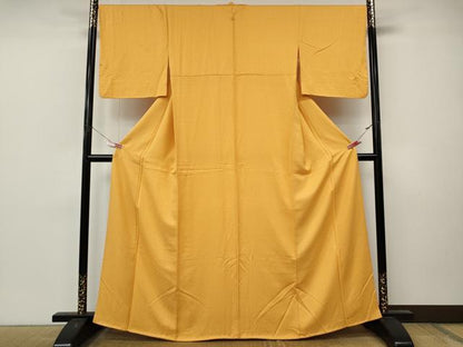 平和屋着物●上質な色無地　七宝地紋　柑子色　正絹　逸品　CABM9365ut