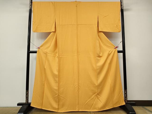 平和屋着物●上質な色無地　七宝地紋　柑子色　正絹　逸品　CABM9365ut