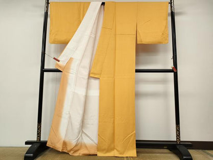 平和屋着物●上質な色無地　七宝地紋　柑子色　正絹　逸品　CABM9365ut
