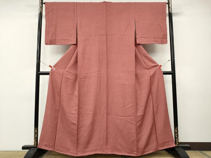 平和屋着物●上質な色無地　草花地紋　甚三紅色　正絹　逸品　未使用　CABM9370ut