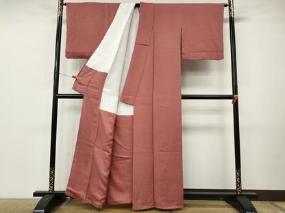 平和屋着物●上質な色無地　草花地紋　甚三紅色　正絹　逸品　未使用　CABM9370ut