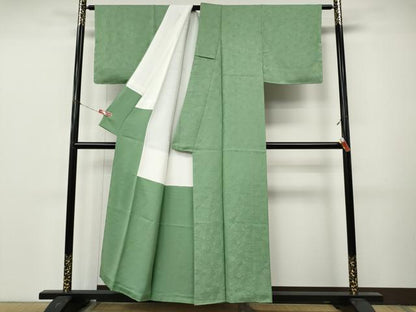 平和屋着物●上質な色無地　舞花地紋　若緑色　正絹　逸品　未使用　CABM9372ut