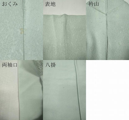 平和屋着物●上質な色無地　草花地紋　白緑色　正絹　逸品　CABM9374ut